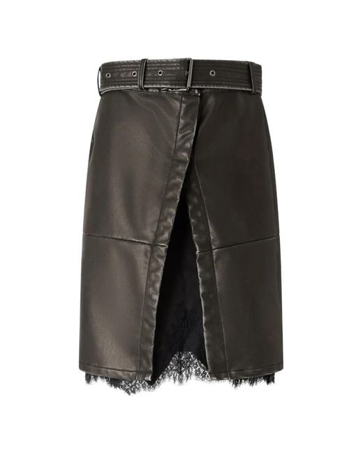 Pinko Gray Belted Lace-Trim Skirt