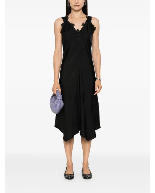 Dorothee Schumacher Black Lace-Appliqué Camisole Silk Dress