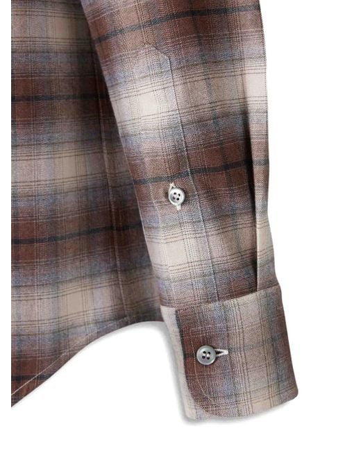 Brioni Brown Check-Pattern Cotton Shirt for men