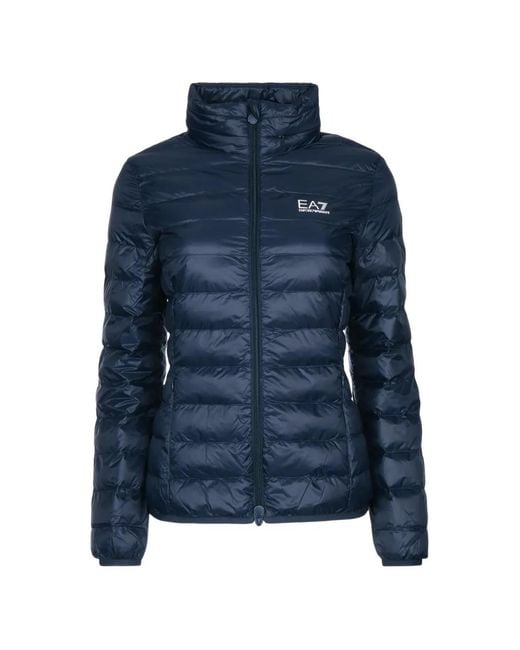 EA7 Blue Quilted Logo-Print Jacket