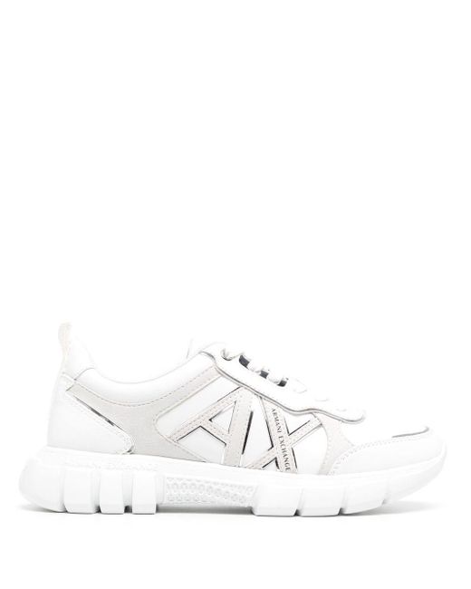 Armani Exchange White Logo-patch Lace-up Sneakers
