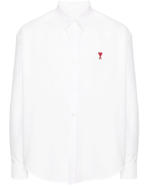 AMI White Ami De Coeur-embroidered Cotton Shirt