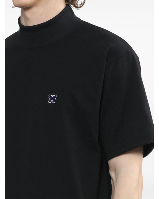 Needles Black Embroidered-motif T-shirt for men