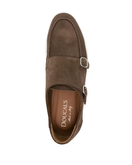 Doucal's Brown Round-toe Suede Monk Shoes for men