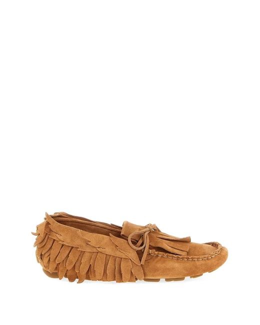 Alberta Ferretti Brown Fringe-Trimmed Bow-Detail Leather Loafers