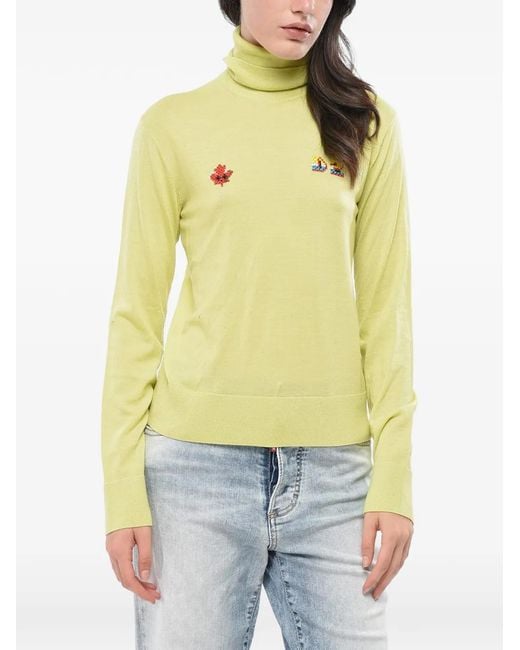 DSquared² Yellow Embroidered Turtleneck Sweater