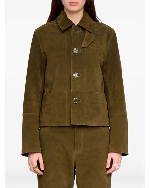 Zadig & Voltaire Green Lessa Suede Leather Jacket