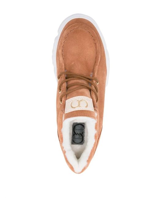 Casadei Brown Moccasin-Toe Leather Sneakers With Plush Wool Lining