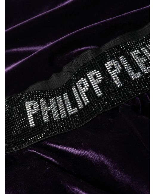Philipp Plein Blue Logo-Waistband Velvet Track Pants