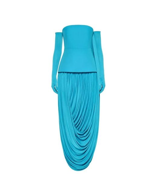Chats by C.Dam Blue Draped Tube Maxi Dress