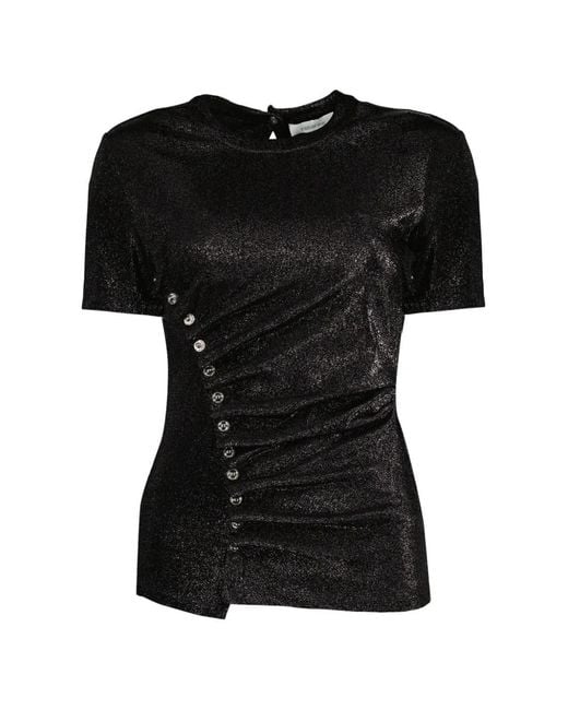 Rabanne Black Draped Press-Stud Top