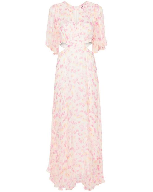 Maje Pink Floral-print Draped Chiffon Dress