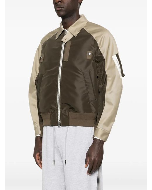 Sacai Brown Colourblock Zip Jacket for men