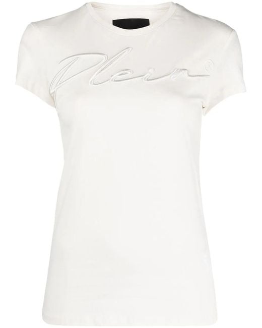 Philipp Plein White Embroidered-Logo Cotton T-Shirt