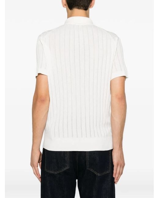 Tom Ford White Polo En Maille Nervurée À Manches Courtes for men