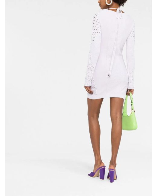 The Attico Purple Open-Knit Long-Sleeved Minidress