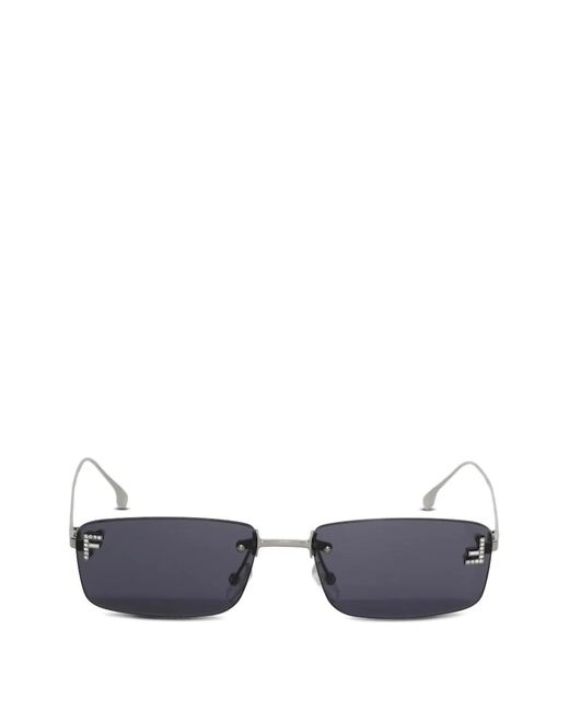 Fendi White First Crystal-Embellished Rectangle-Frame Sunglasses