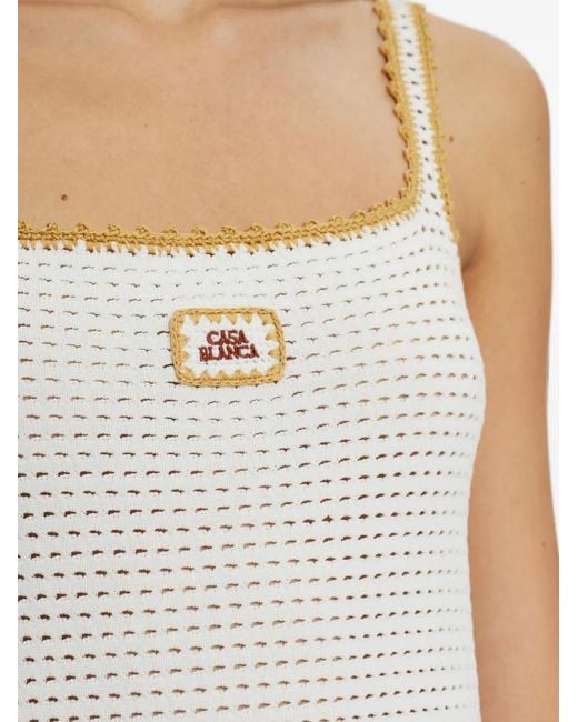Casablanca White Crochet-Knit Logo-Patch Mini Dress