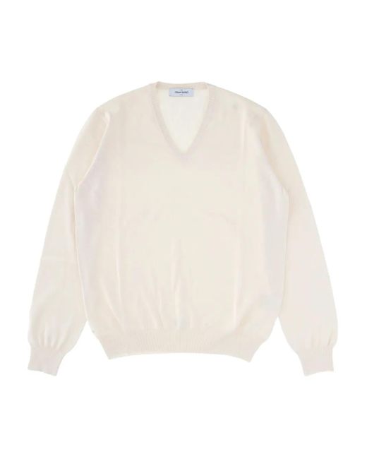 メンズ Gran Sasso V-neck Cotton Sweater White
