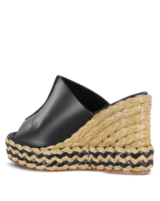 Paloma Barceló Black Ivana Leather Platform Raffia Sandals