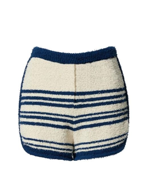 Perfect Moment Blue Schild Stripe-Pattern Bouclé Shorts