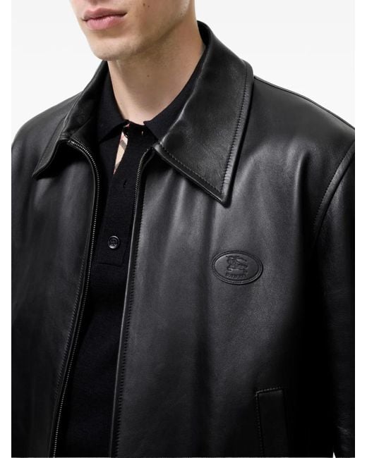 Burberry Black Leather Bloomsbury Harrington Jacket for men