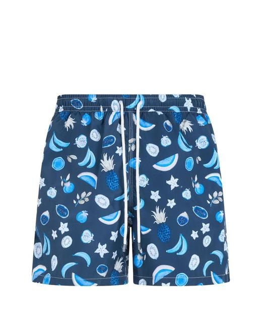 Fedeli Blue Fruit-Print Swim Shorts for men