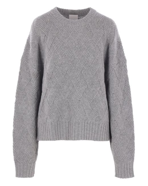 Allude Gray Cable-Knit Crew-Neck Sweater
