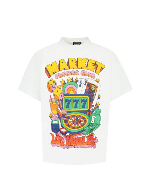 Market White Players Club Graphic-Print Mock-Neck T-Shirt for men