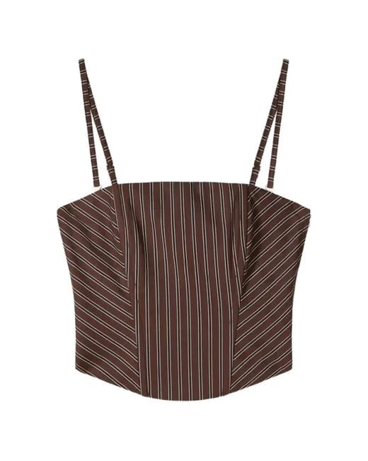 Patrizia Pepe Brown Striped Corset-Style Cotton Top