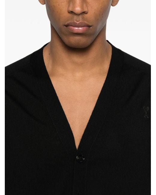AMI Black Button V-Neck Cardigan for men