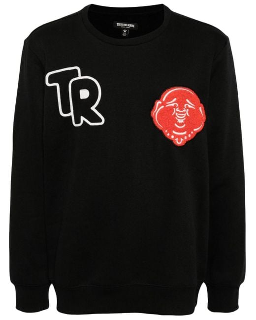 True Religion Katoenen Sweater Met Patch in het Black voor heren