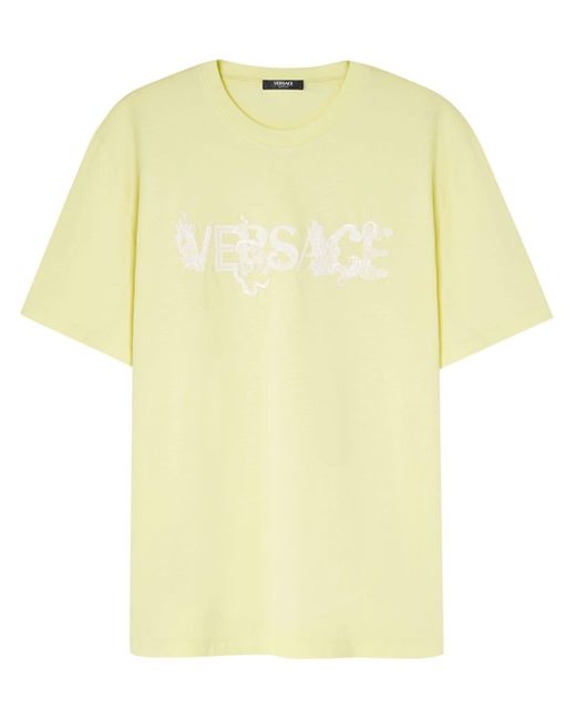 Versace Yellow Logo-embroidered T-shirt for men