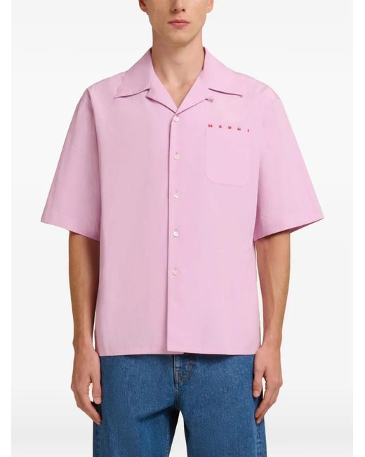 Marni Poplin Bowling Shirt With Peeping Logo in Pink for Men | Lyst