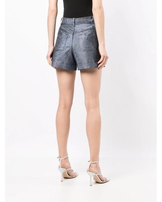Shiatzy Chen Blue Glittered Denim Shorts