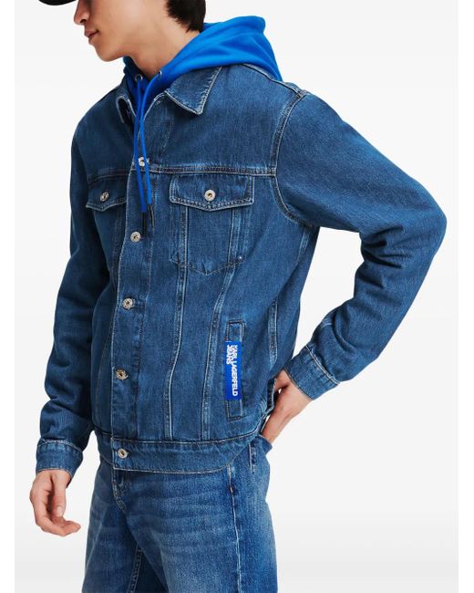 Karl Lagerfeld Blue Logo-Patch Denim Jacket for men