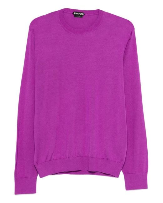 Tom Ford Purple Silk Crewneck Sweater for men