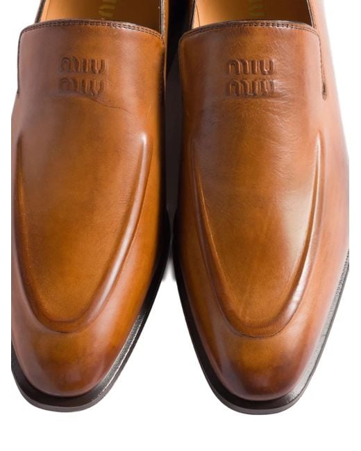 Miu Miu Brown Embossed-Logo Loafers