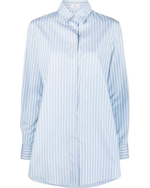 Etro Blue Long-Sleeve Striped Shirt