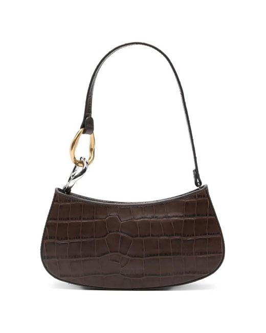 Staud Brown Ollie Crocodile-Effect Shoulder Bag