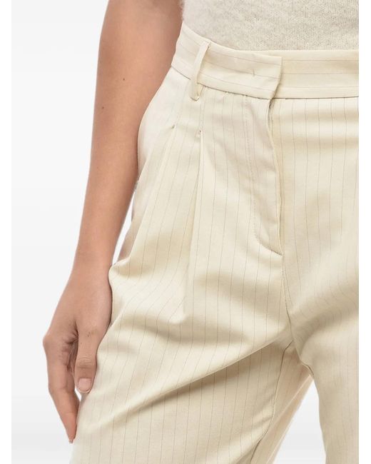 ANDAMANE Natural Nathalie Pinstripe-Pattern Pleated-Detailing Tailored Trousers