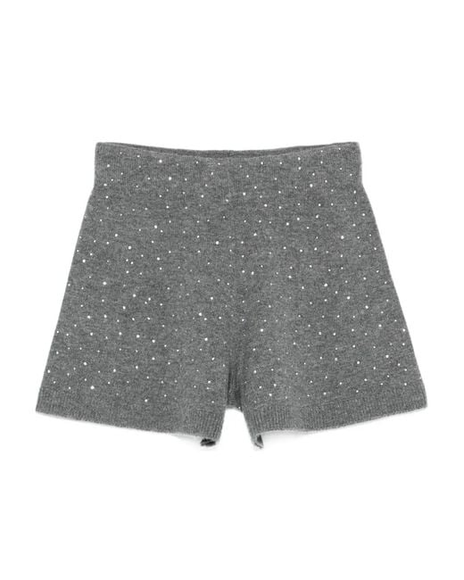 Maje Gray Knit Shorts With Rhinestones