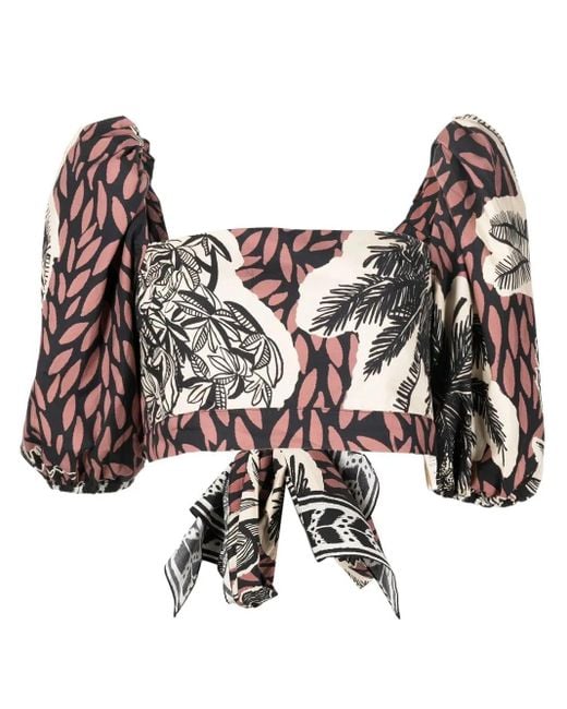 Johanna Ortiz Black Graphic-Print Puff-Sleeve Blouse