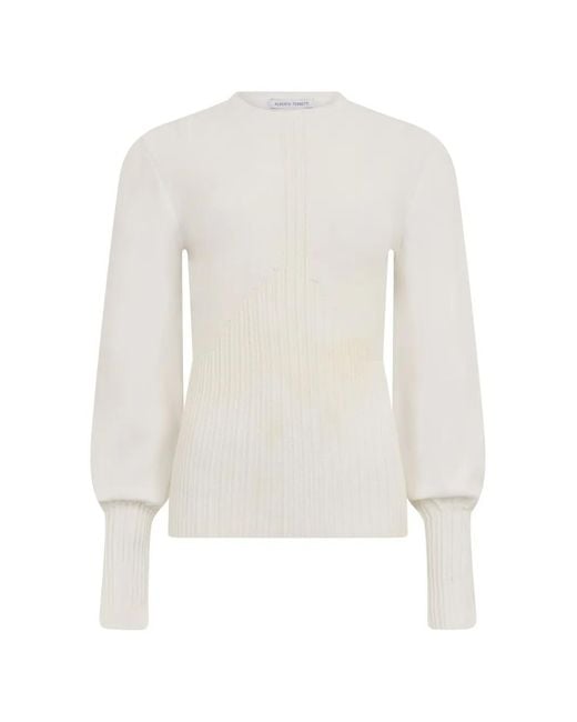 Alberta Ferretti White Ribbed-Knit Padded-Shoulder Sweater