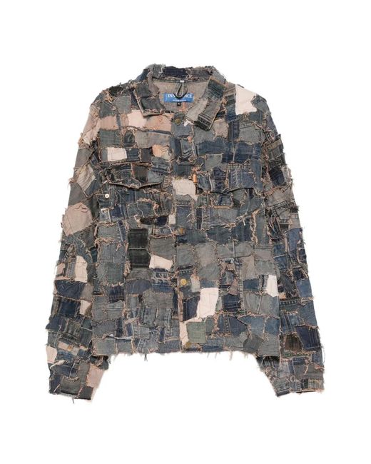 INNOCENCE NYC Gray Patchwork Frayed Denim Jacket for men