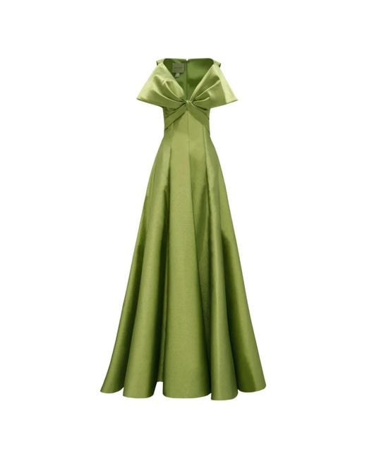 Gemy Maalouf Green Bow-Detail Maxi Dress