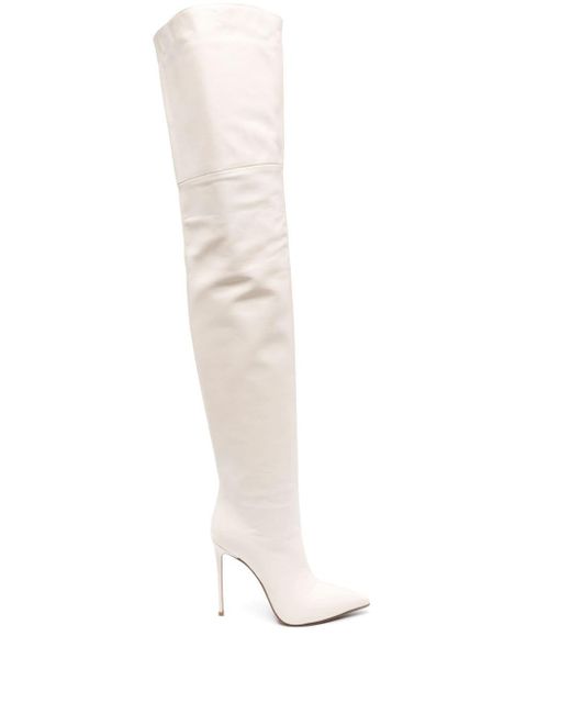 Le Silla White Eva 120mm Thigh-high Leather Boots