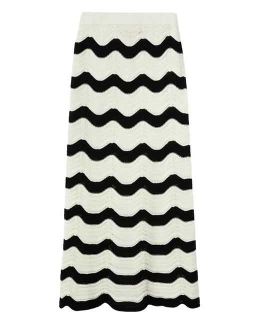 LaDoubleJ White Chevron-Wave Maxi Skirt