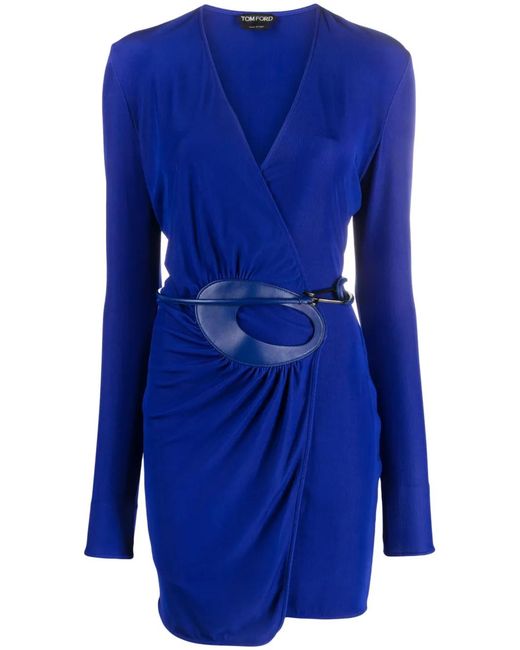 Tom Ford Blue Wrap Dress In Wide Mircrocosta Jersey