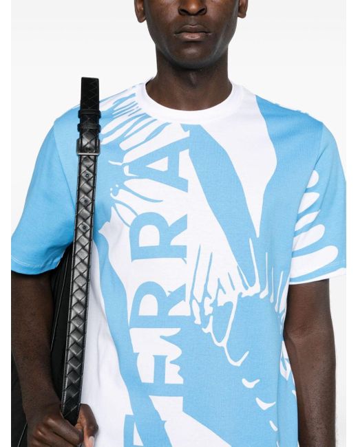 T-shirt en coton à logo imprimé Ferragamo pour homme en coloris Blue